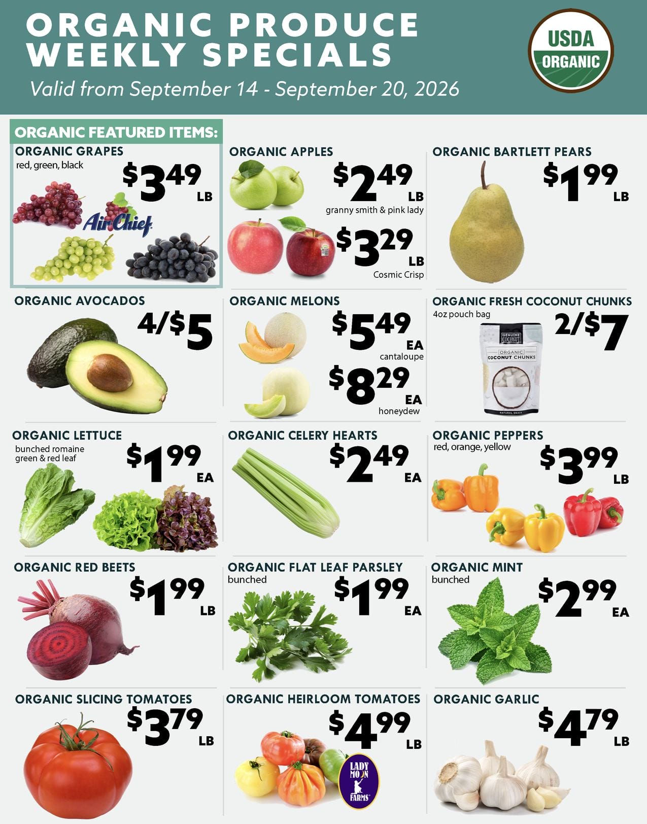 Organic Produce Weekly Specials, valid September 14 to September 20, 2026